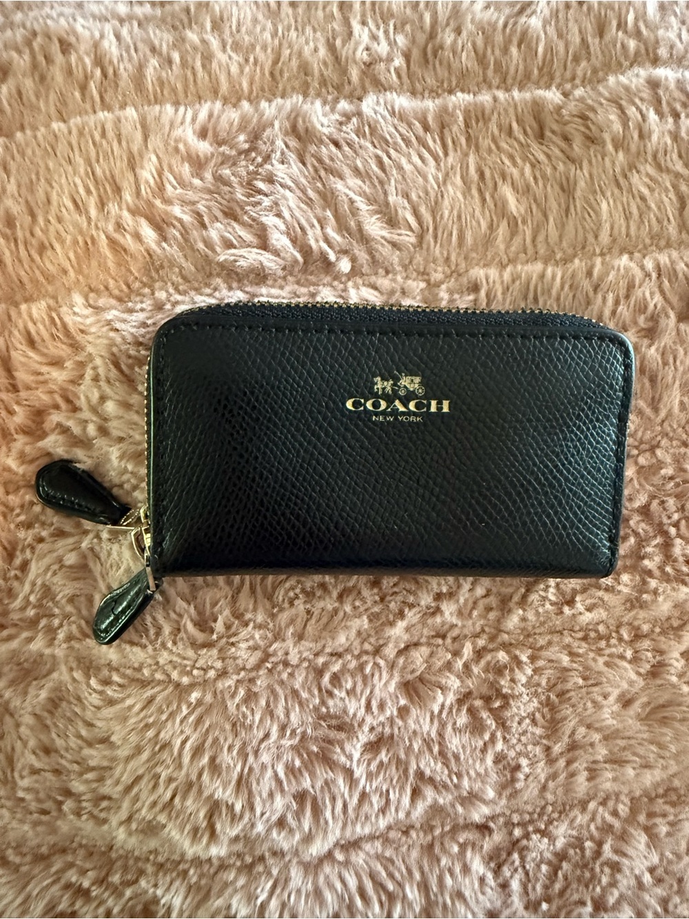 COACH Black Leather Double Zip Coin Case Wallet - Coach New York